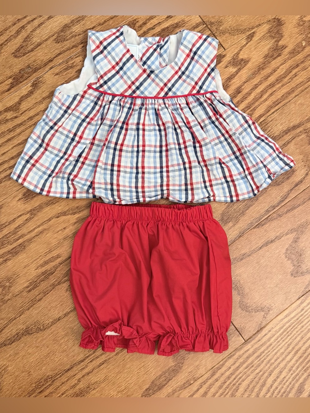 Little English Red, Blue and White Plaid Tank Top with Red Bloomers